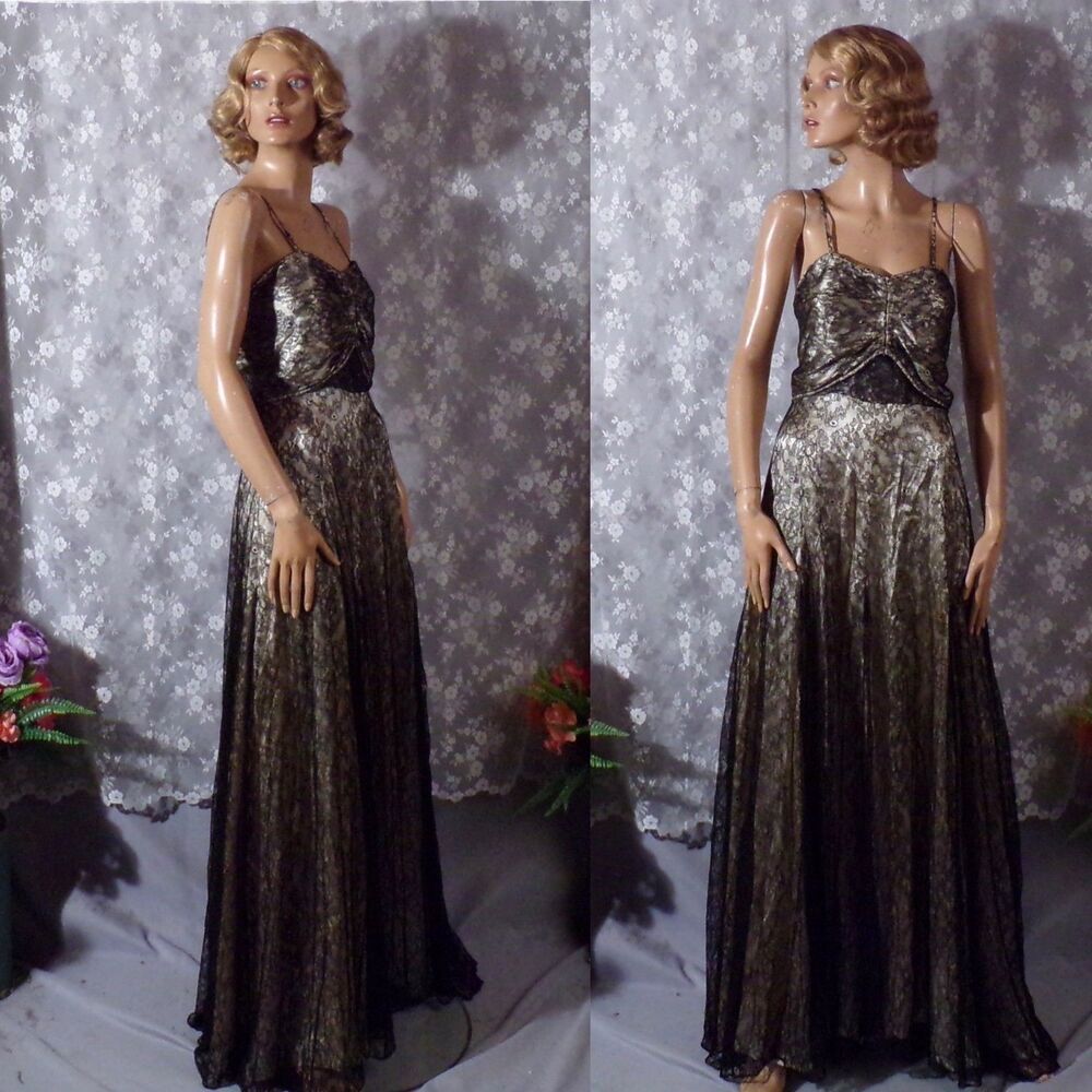 Vintage 1930s Black Lace Evening Gown Size Medium Goth Dark Romance Alt Wedding